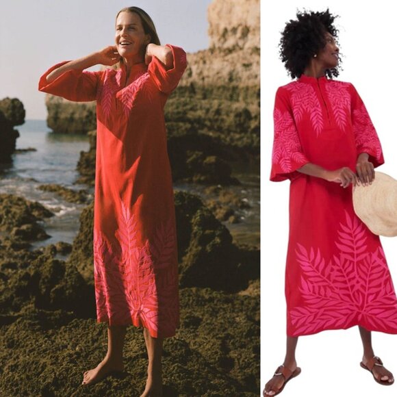 Tuckernuck Scarlet & Hot Pink Embroidered Windermere Caftan | Size XXXL | NWT - Picture 4 of 12